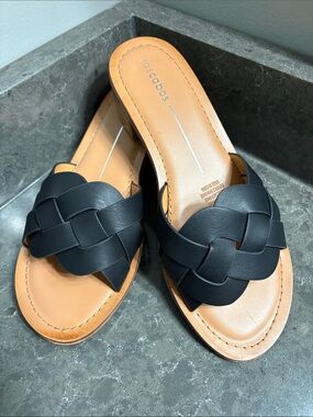 Black Braided Leather Slide Sandals